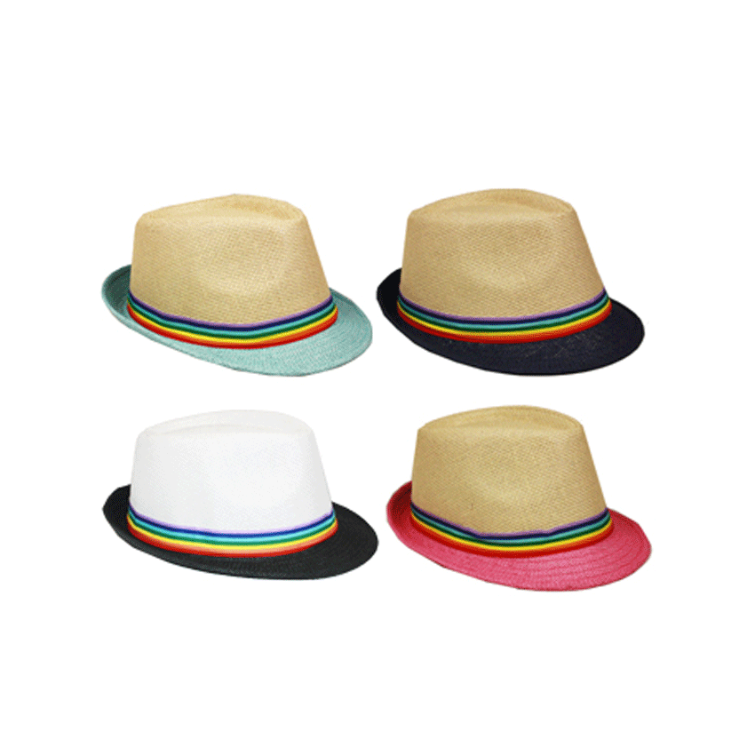 Rainbow Strip Trilby Fedora Straw Hat | Botany Tropicals